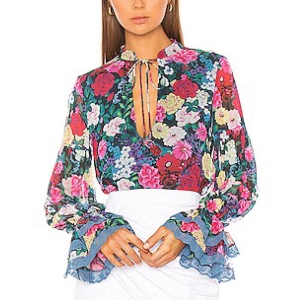 Rococo Sand Talia Blouse in‎ Deep Green with Red and Pink Size Small NWT